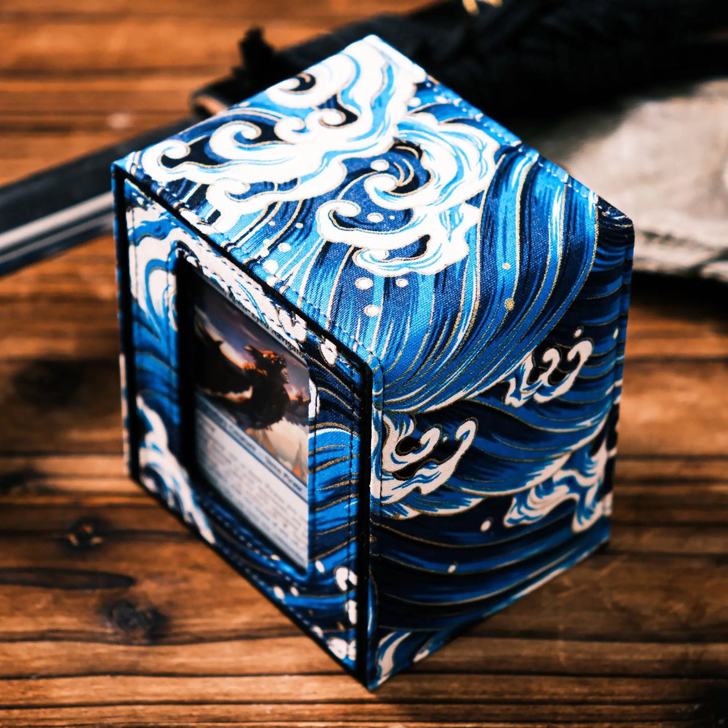 KakapopoTCG The Shogun Deckimono: a Kimono Deck Box for MTG Magic FaB EDH Commander YGO DND Spell Cards FaB PTCG TCG (Winter Waves)