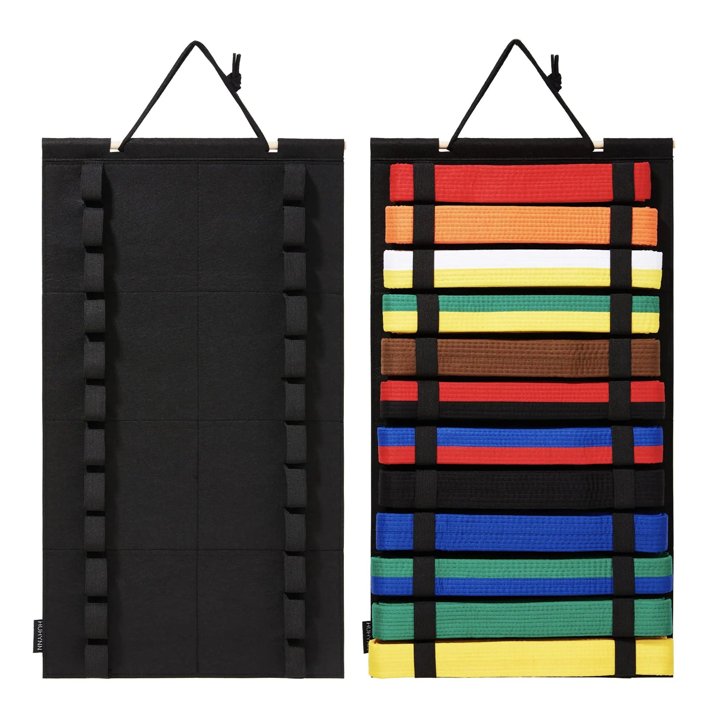 HUHYNN Martial Arts Belts Organizer Hanging Karate Belt Display Holds 12 Karate Belts for Martial Arts Learners(No Accessories Included) (Black)