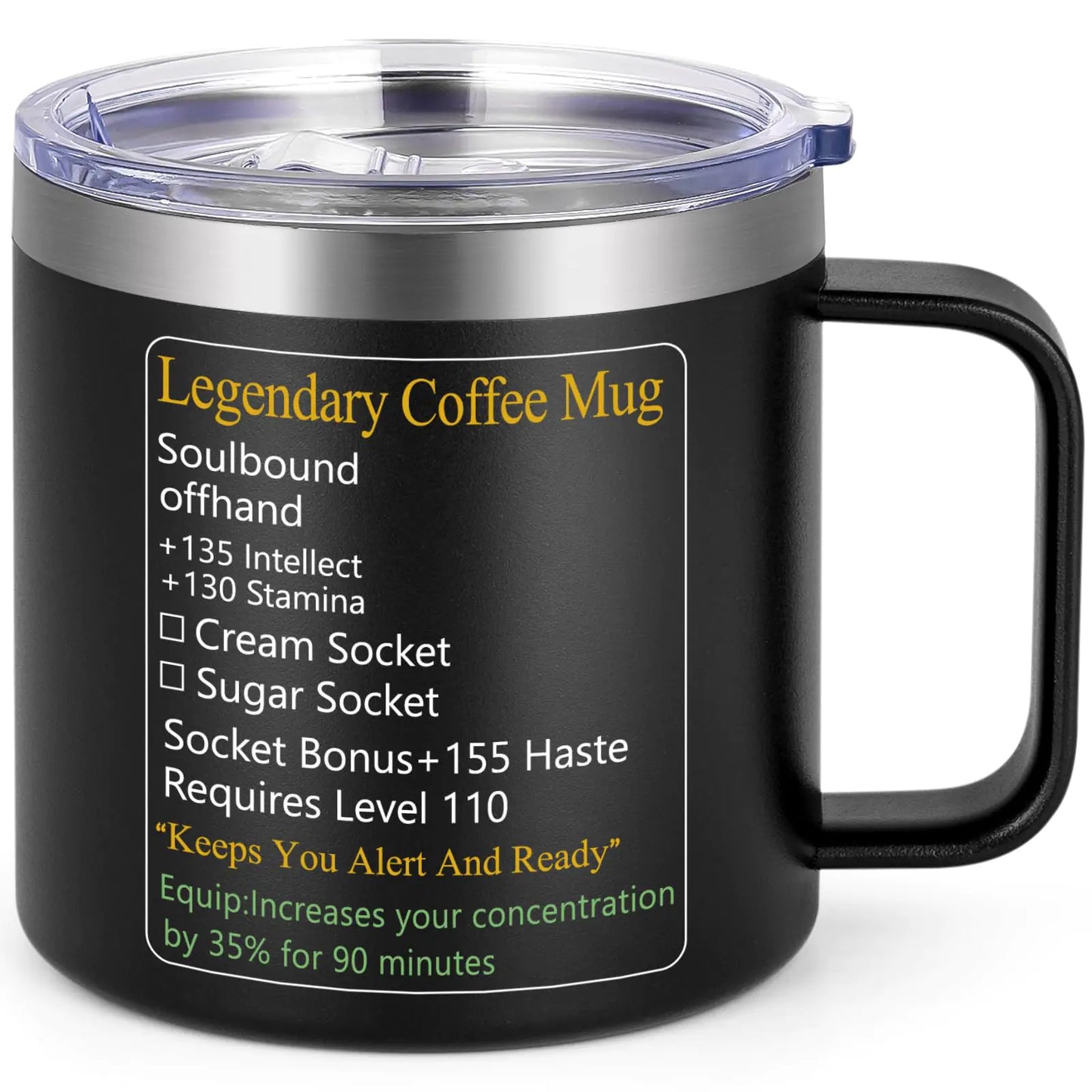 LiqCool Funny Gaming Mug 14 Oz Legendary Insulated Coffee Mug Valentine’s Day Gifts for Men Boyfriend Brother Husband Wife LOL DND Mug for Nerdy Guy Gamer and Coffee Lover Stainless Steel(Black)