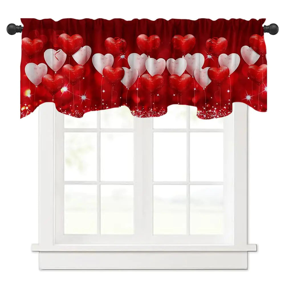 DOTOOMA 54x18 Inches Valentines Day Red White Love Balloon Flashing Window Valance Romantic Glitter Kitchen Dining Room Decorations Supplies