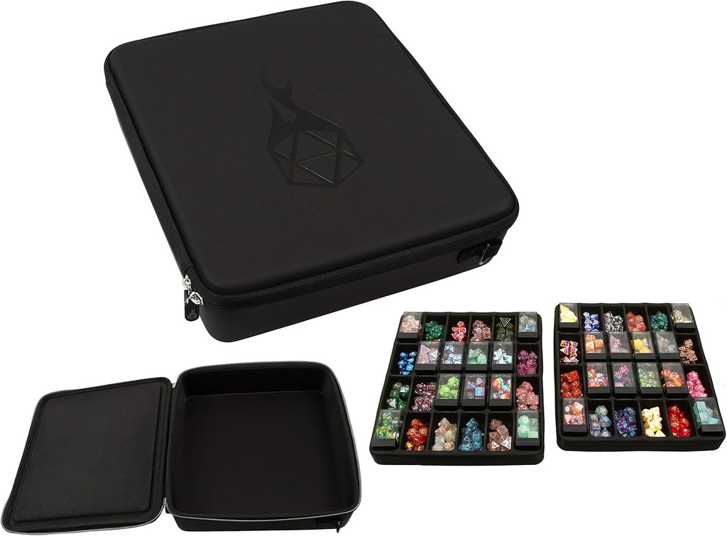 Double Dice Tray Dice Case - Holds 40 Plastic Dice Storage Cubes or 14 Dice per Section up to 560 Total Dice - Dice Tray and Display Case Compatible with Chessex Cubes and Dnd Dice
