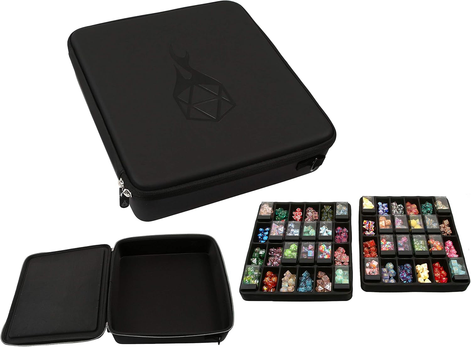 Double Dice Tray Dice Case - Holds 40 Plastic Dice Storage Cubes or 14 Dice per Section up to 560 Total Dice - Dice Tray and Display Case Compatible with Chessex Cubes and Dnd Dice