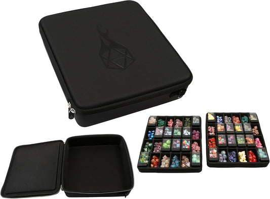 Double Dice Tray Dice Case - Holds 40 Plastic Dice Storage Cubes or 14 Dice per Section up to 560 Total Dice - Dice Tray and Display Case Compatible with Chessex Cubes and Dnd Dice