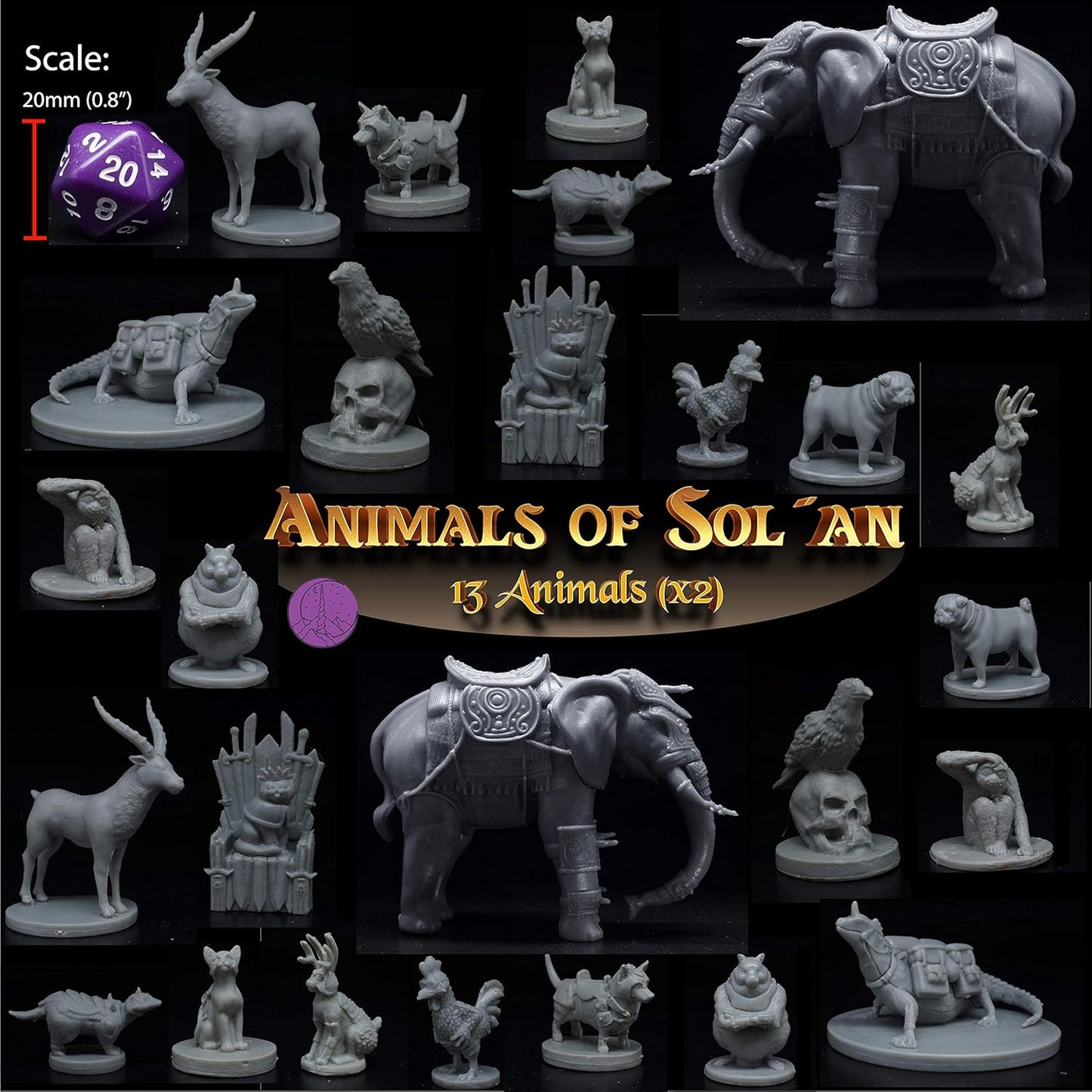 26 Animal Minis for DND Miniatures 28Mm Unpainted Dungeons and Dragons Miniatures I for D&D Miniatures & DND Minis Fantasy RPG | for DND Figures & Tabletop Miniatures | Campaign Setting