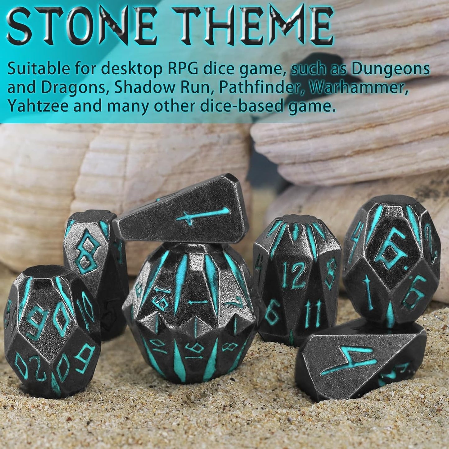 Dungeons and Dragon Dice of 7, Metal Set D&D Polyhedral DND S Blue