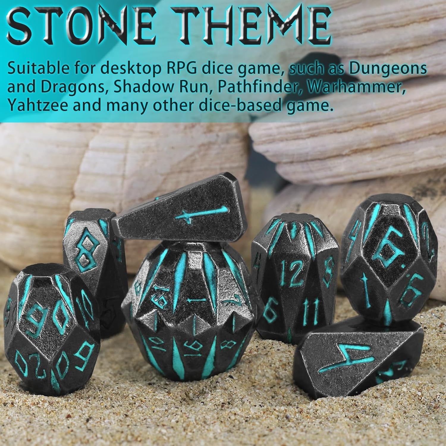 Dungeons and Dragon Dice of 7, Metal Set D&D Polyhedral DND S Blue
