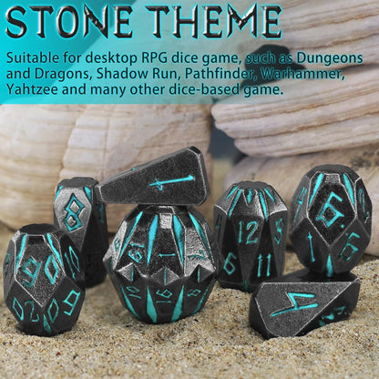 Dungeons and Dragon Dice of 7, Metal Set D&D Polyhedral DND S Blue