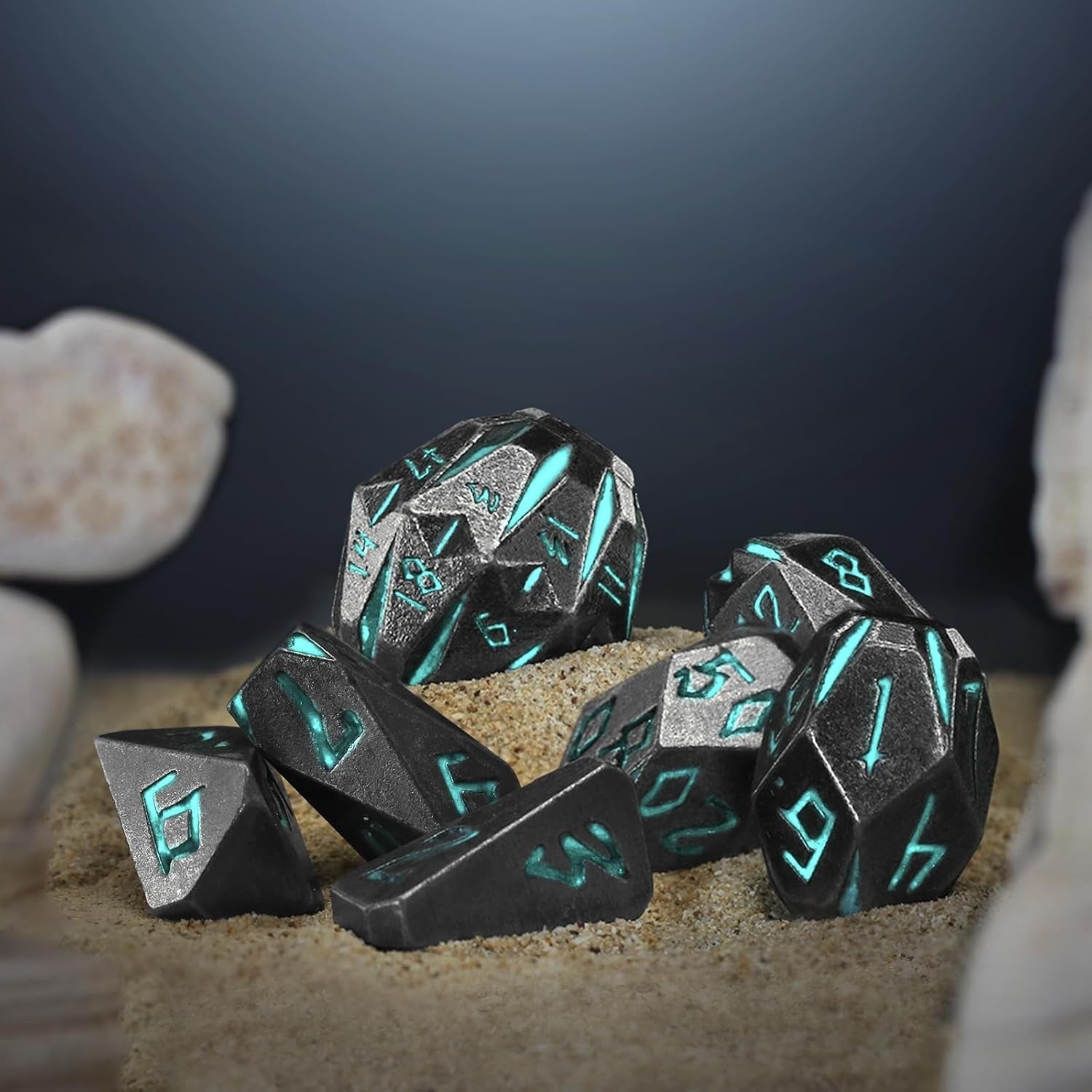 Dungeons and Dragon Dice of 7, Metal Set D&D Polyhedral DND S Blue