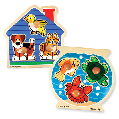 Melissa & Doug Animals Jumbo Knob Wooden Puzzles Set - Fish and Pets - Chunky Wooden Puzzles for Toddlers Animal Puzzles For Kids Ages 1+