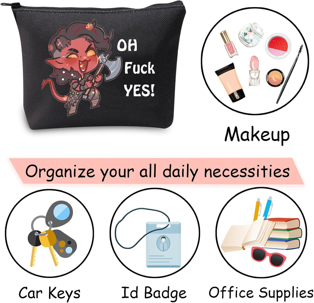 Oh F Yes Karlach Inspired Cosmetic Bag Funny RPG Gamer Gift BG3 Tiefling Makeup Bag (Oh F Yes Karlach Black)