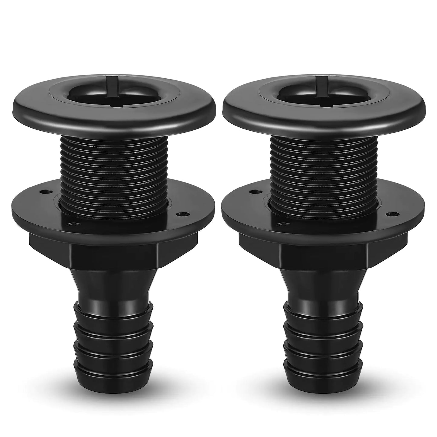 DaisyInner 2 Pcs 1 Polypropylene Thru Hull Fitting for Boats Plastic Through Hull Connector Boat Plumbing Fittings Accessory for Marine Onboard Plumbing Drain Outlet Plug Bilge Pump Hose (Black)