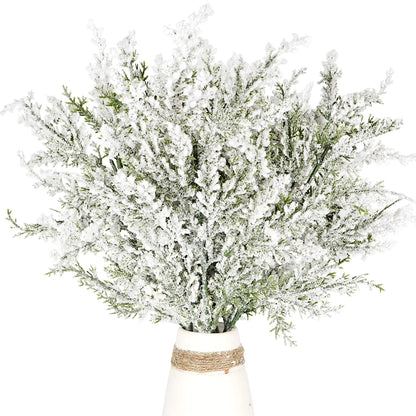 6 PCS Frosted Artificial Pine Branches 17.7" Winter Snowy Christams Greenery Cedar Stems Fake Pine Leaves Twigs Evergreen Picks for Xmas Tree Filler Decorations Home Garden Vase DIY Garland Crafts (6)