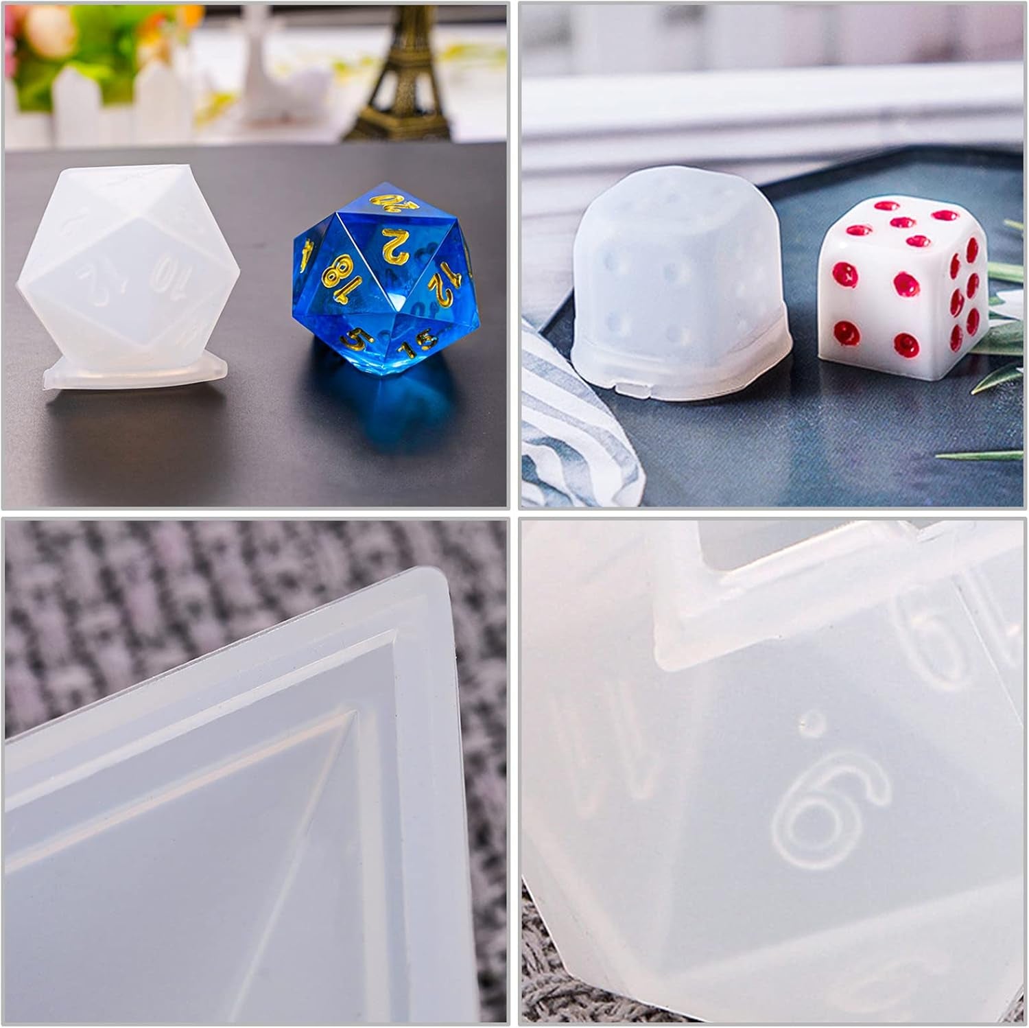 Polyhedral Dice Molds - D20, D6, Standard Dice Silicone Molds for DIY Epoxy Resi