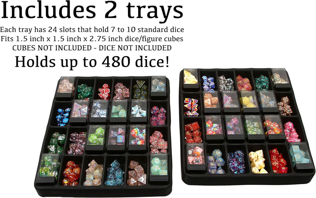 Double Dice Tray Dice Case - Holds 40 Plastic Dice Storage Cubes or 14 Dice per Section up to 560 Total Dice - Dice Tray and Display Case Compatible with Chessex Cubes and Dnd Dice