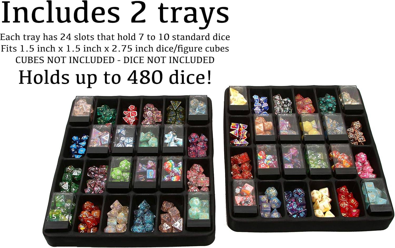 Double Dice Tray Dice Case - Holds 40 Plastic Dice Storage Cubes or 14 Dice per Section up to 560 Total Dice - Dice Tray and Display Case Compatible with Chessex Cubes and Dnd Dice