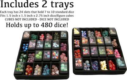 Double Dice Tray Dice Case - Holds 40 Plastic Dice Storage Cubes or 14 Dice per Section up to 560 Total Dice - Dice Tray and Display Case Compatible with Chessex Cubes and Dnd Dice
