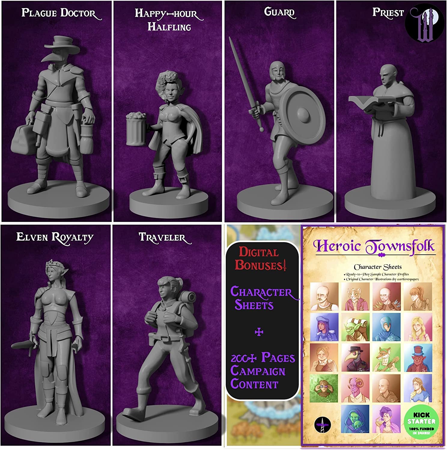 Wildspire 29 Whimsical Townsfolk Fantasy Set for DND Miniatures Dungeons Dragons Starter Pack D&D Minis Tabletop Unpainted NPC Bulk Set of Paintable Figures for D D Accessories and Pathfinder