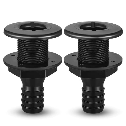 DaisyInner 2 Pcs 1 Polypropylene Thru Hull Fitting for Boats Plastic Through Hull Connector Boat Plumbing Fittings Accessory for Marine Onboard Plumbing Drain Outlet Plug Bilge Pump Hose (Black)