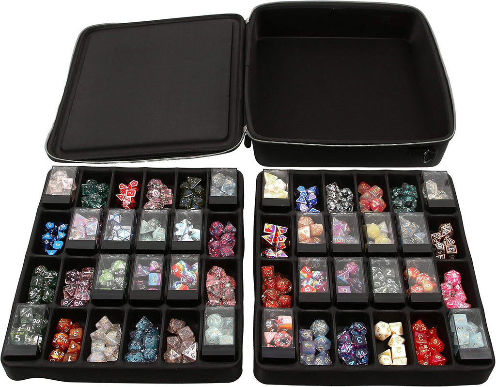 Double Dice Tray Dice Case - Holds 40 Plastic Dice Storage Cubes or 14 Dice per Section up to 560 Total Dice - Dice Tray and Display Case Compatible with Chessex Cubes and Dnd Dice
