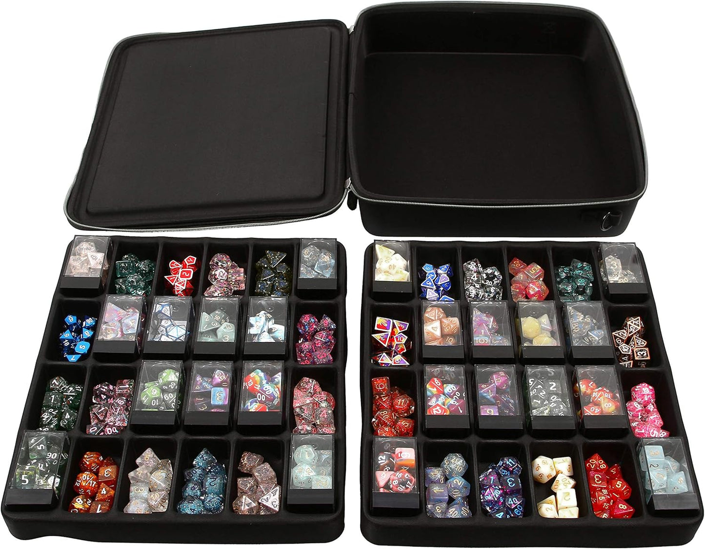 Double Dice Tray Dice Case - Holds 40 Plastic Dice Storage Cubes or 14 Dice per Section up to 560 Total Dice - Dice Tray and Display Case Compatible with Chessex Cubes and Dnd Dice