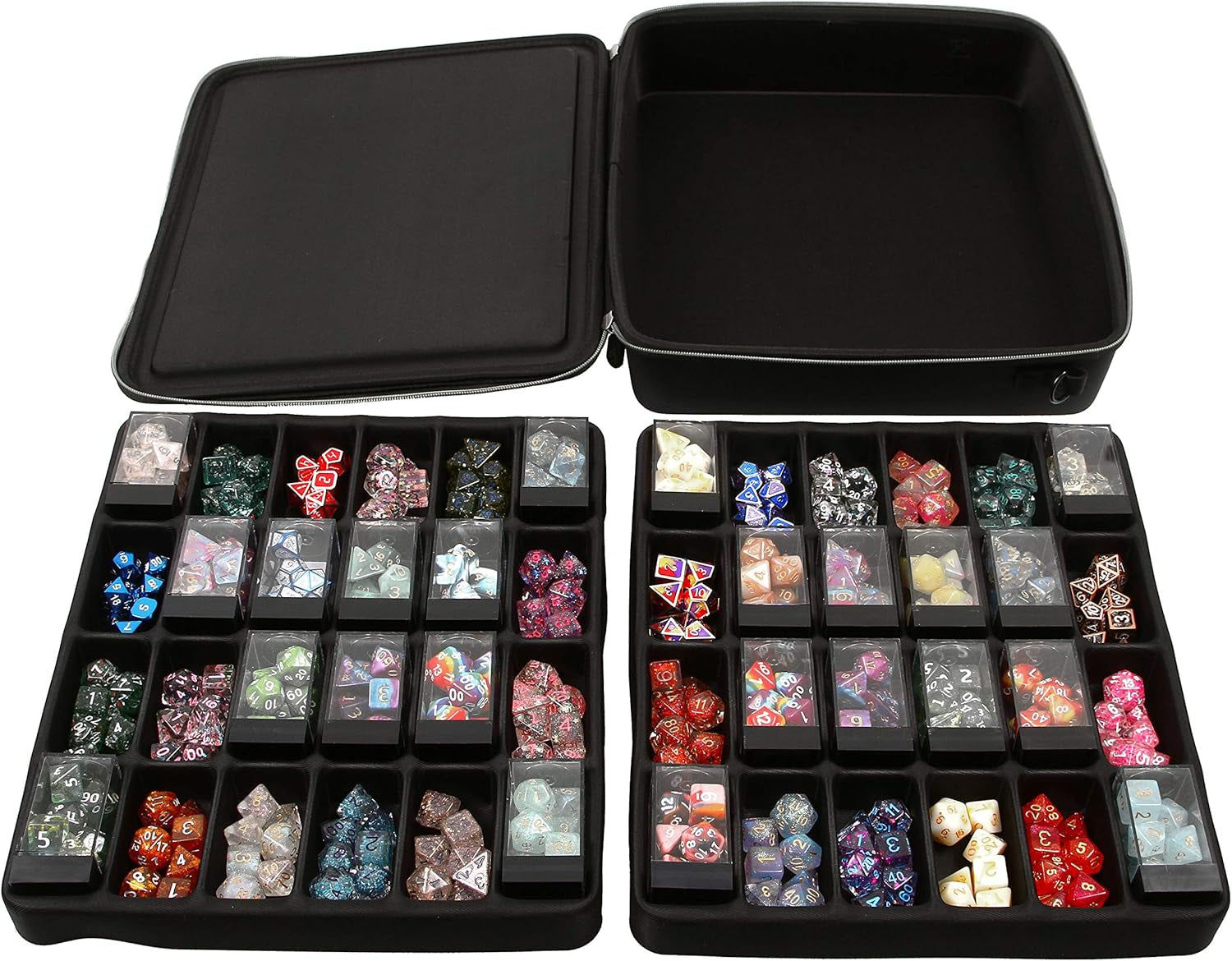 Double Dice Tray Dice Case - Holds 40 Plastic Dice Storage Cubes or 14 Dice per Section up to 560 Total Dice - Dice Tray and Display Case Compatible with Chessex Cubes and Dnd Dice