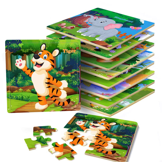 Puzzles for Kids Ages 3-5 16 Piece Colorful Wooden Puzzles for Toddler Children Learning Educational Puzzles Toys for Boys and Girls (9 Puzzles)