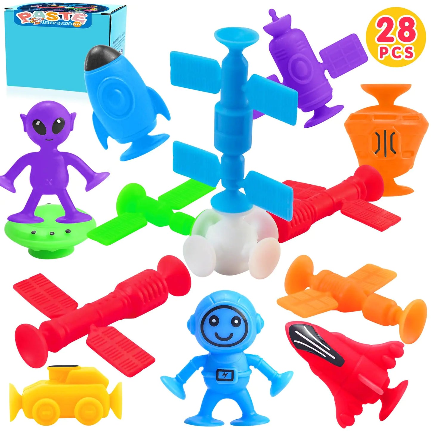 Toddlers Textured Suction Cup Bath Toys 28 Pack Kids Creative Sensory Fidget Toy Sensory Toys for Autistic Children Travel Toys Window Toys Stem Learning Toys Bathtub Toys