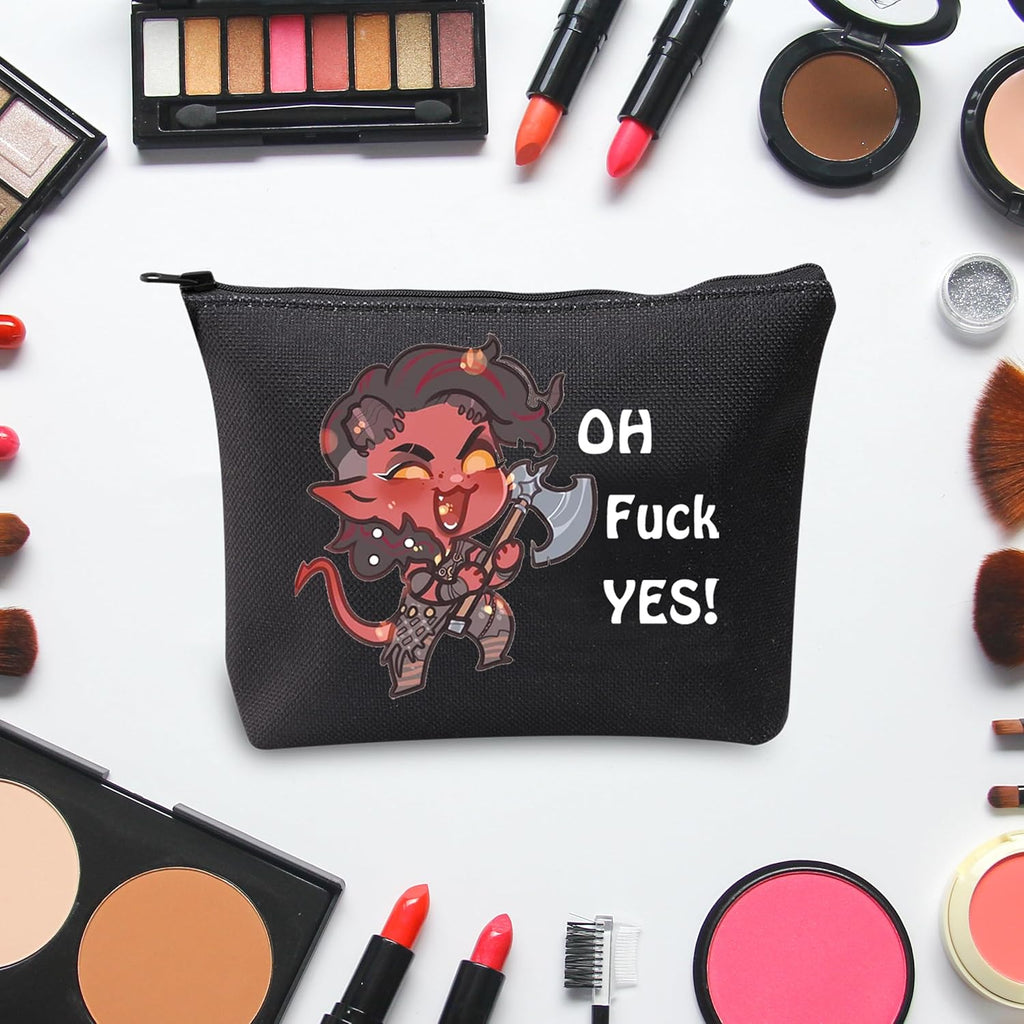 Oh F Yes Karlach Inspired Cosmetic Bag Funny RPG Gamer Gift BG3 Tiefling Makeup Bag (Oh F Yes Karlach Black)