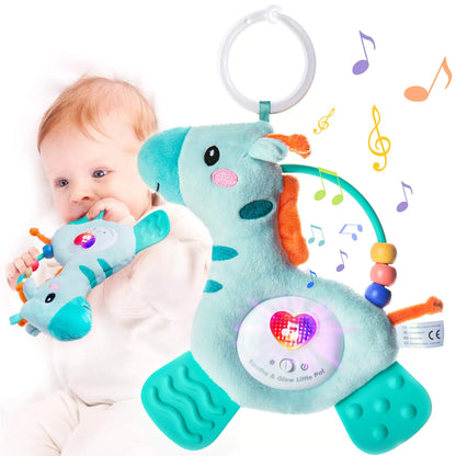 Newborn Toys Baby Teething Toy Baby Toys 0-6 Months with Teether Baby Pram Toys & Cot Toys with Hook Plush Musical Toys with Soft Light & Color Rattle Baby Sensory Toys Gifts for Baby - Deer