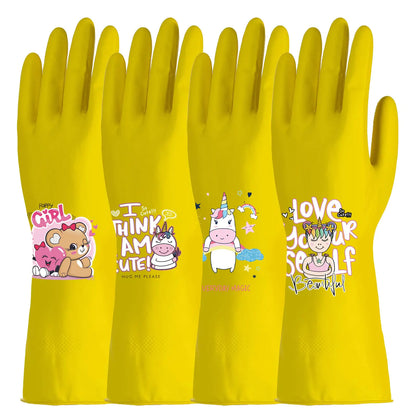 ROYIPAI 4 Pairs Kitchen Rubber Cleaning Supplies Cute Patterns Gloves Household Cleaning Gloves For Dishwashing (so cute serial 1 Small)