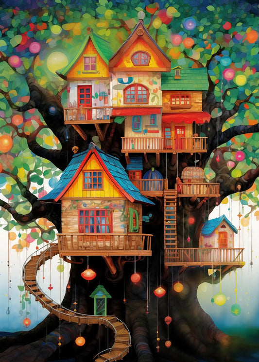 Tree House Puzzles Art Puzzle for Adults 1000 Pieces Colorful Plant Painting Jigsaw Puzzles Fantasy Tree of Life Puzzles Challenging Hard Nature Puzzles for Adults Home Decor