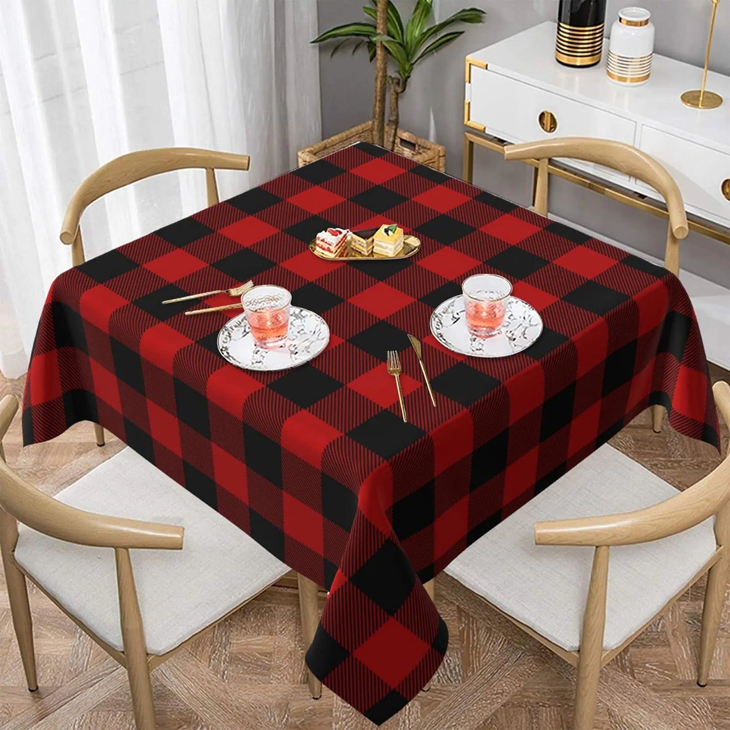 YETOUTOU Buffalo Plaid Tablecloth for Square Table Polyester Table Cover for Kitchen Dining Room Decor Outdoor Party 54"X54"