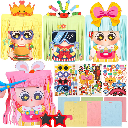 Hairstyle Design Crafts Kit Creative Paper Doll Hair Accessories Arts and Crafts for Kids 8-12 DIY Girls Hair Stylist Educational Toys Arts & Crafts Kit Fun Kids School Art Project Birthday Gifts