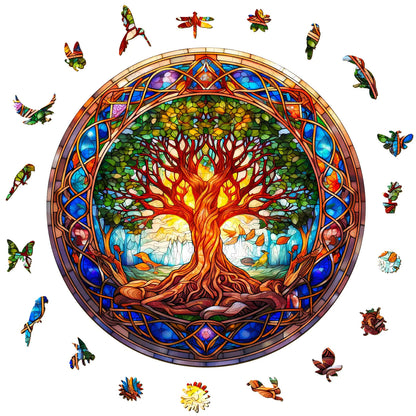 Aeekdook Wooden Jigsaw Puzzles for Adults - Wooden Puzzles Life of Tree- Stained Glass Unique Cool Wooden Puzzles for Adults - 300 Pieces Relax Puzzles (L - 13.4 * 13.4in)