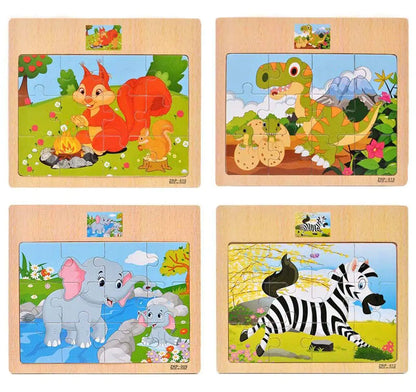 CCLIFE Wooden Jigsaw Puzzles Set for Kids 2-5 Years 12 Piece Colorful Wooden Educational Animal Puzzles (4 Puzzles)
