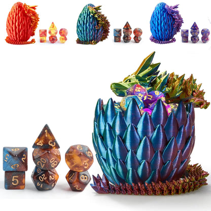 DND Dice Set (7 Pieces) and 3D Printed Dragon EggFidget ToysSurprise Dragon Egg and Polyhedral Dice Set with Gift BoxPlaying Game with Dragon Eggs for RPG DND MTG
