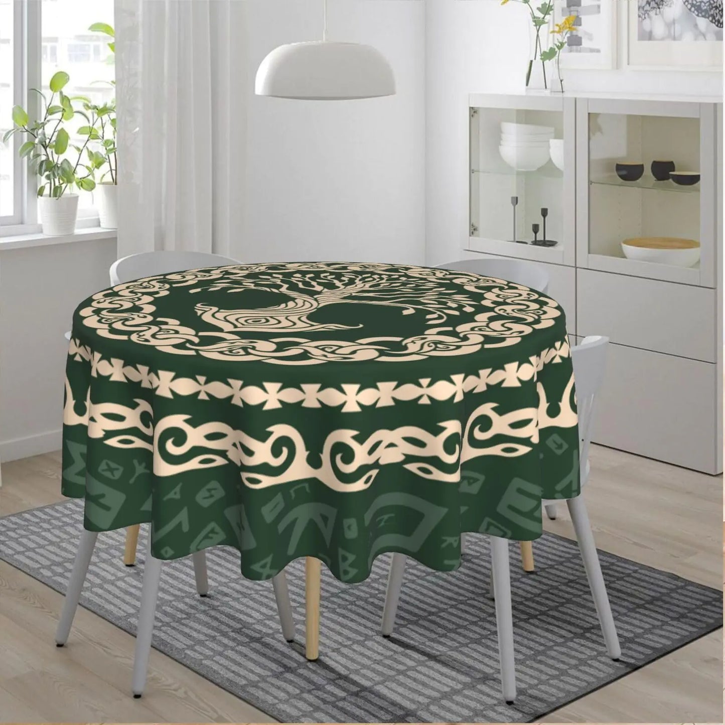 Aoojanu Tablecloth Celtic Sacred Symbols Druid Totem Round Tablecloth Waterproof Kitchen Dining Room Picnic Party Table Cloth