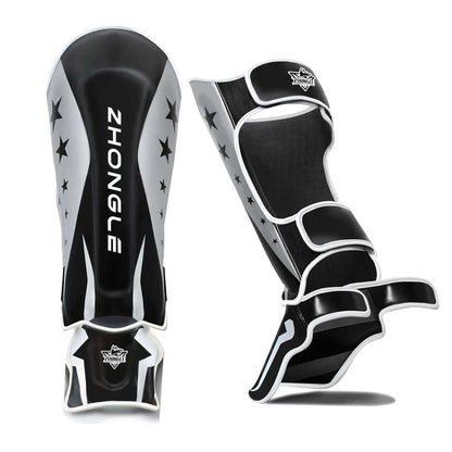 ZHONGLE MMA Martial Arts Shin Guards Kickboxing Muay Thai Standup ShinguardsMMA Martial Arts Kicking Sparring Training Gear，MMA Muay Thai Leg Instep Protective Pads（Black-S）