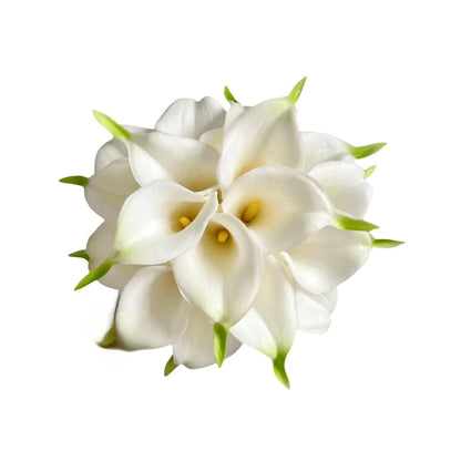 JiaDeDeng 18pcs Real Touch Artificial Calla Lily Flowers for Decoration Outdoor Wedding Bouquets Lifelike Faux Flowers for Home Garden Party and Event Decor (White&Green)