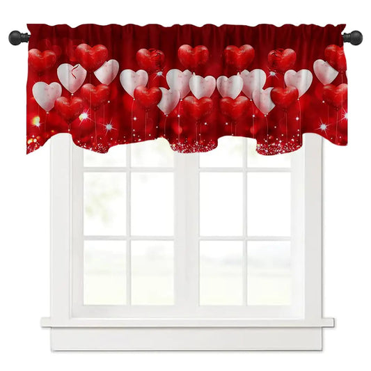 DOTOOMA 54x18 Inches Valentines Day Red White Love Balloon Flashing Window Valance Romantic Glitter Kitchen Dining Room Decorations Supplies