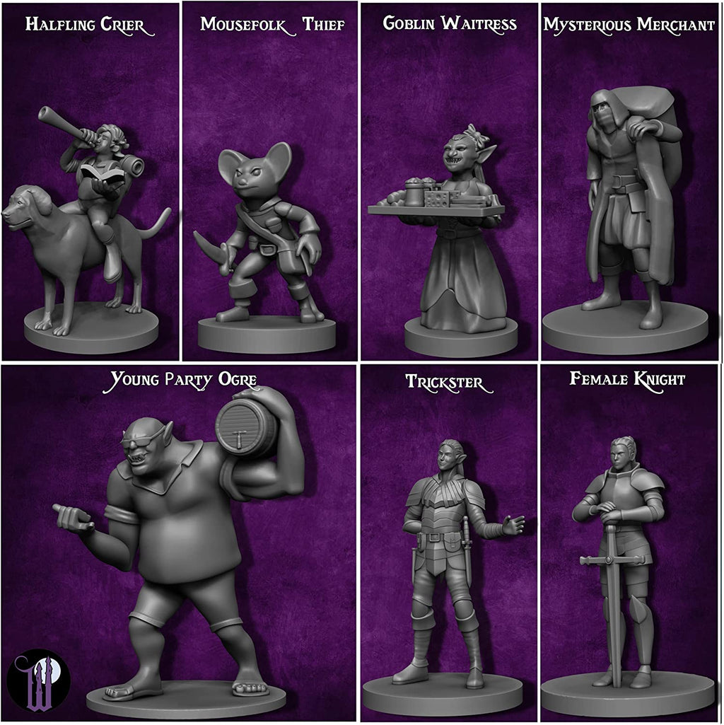 Wildspire 29 Whimsical Townsfolk Fantasy Set for DND Miniatures Dungeons Dragons Starter Pack D&D Minis Tabletop Unpainted NPC Bulk Set of Paintable Figures for D D Accessories and Pathfinder