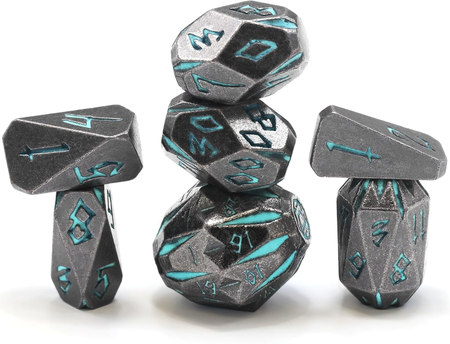 Dungeons and Dragon Dice of 7, Metal Set D&D Polyhedral DND S Blue