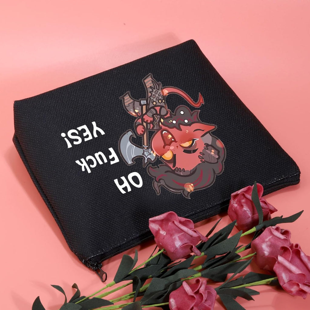 Oh F Yes Karlach Inspired Cosmetic Bag Funny RPG Gamer Gift BG3 Tiefling Makeup Bag (Oh F Yes Karlach Black)