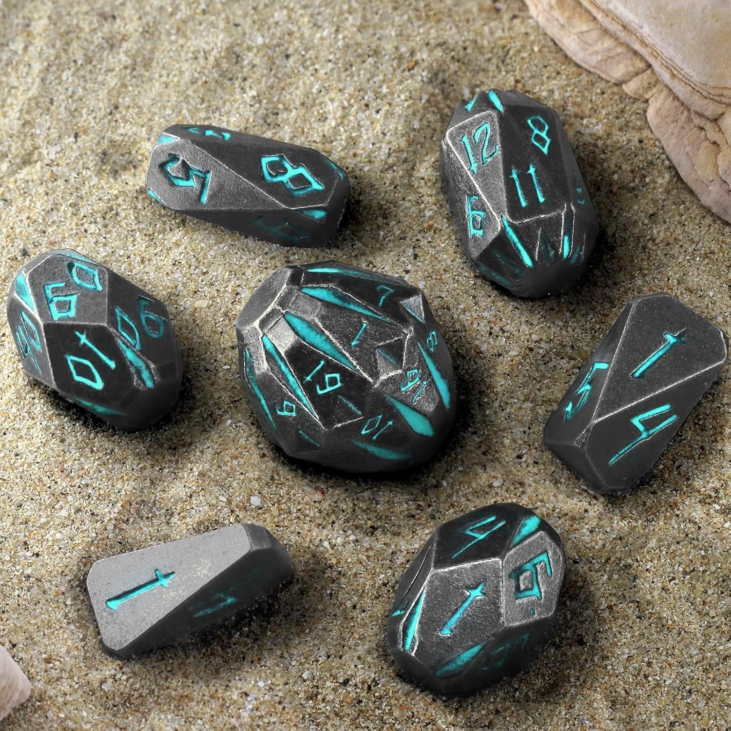 Dungeons and Dragon Dice of 7, Metal Set D&D Polyhedral DND S Blue