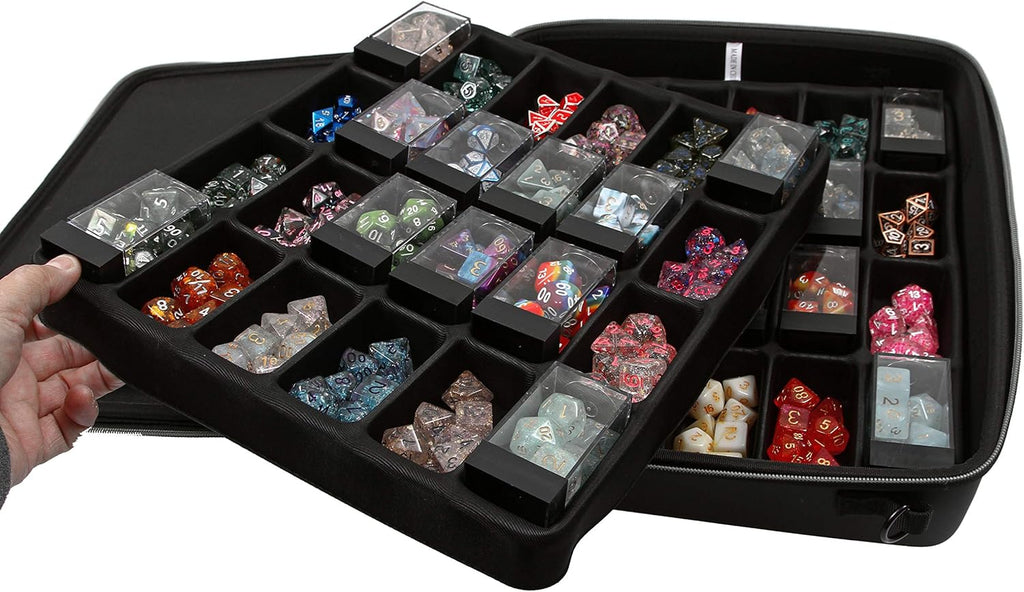 Double Dice Tray Dice Case - Holds 40 Plastic Dice Storage Cubes or 14 Dice per Section up to 560 Total Dice - Dice Tray and Display Case Compatible with Chessex Cubes and Dnd Dice