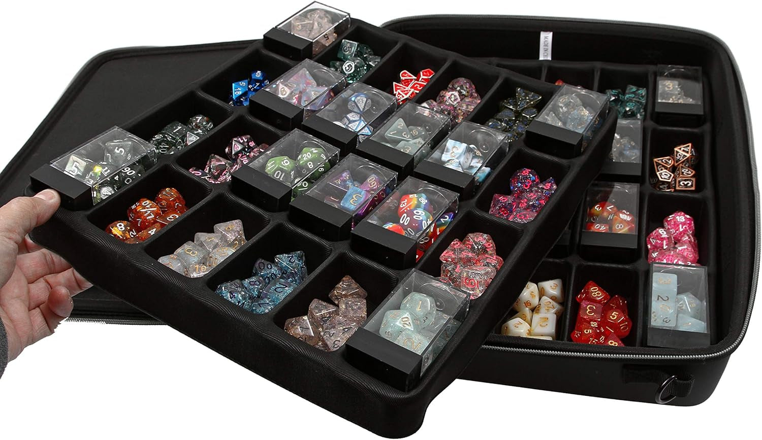 Double Dice Tray Dice Case - Holds 40 Plastic Dice Storage Cubes or 14 Dice per Section up to 560 Total Dice - Dice Tray and Display Case Compatible with Chessex Cubes and Dnd Dice