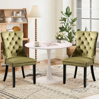 SoarTalent 3-Pieces 31.5" Round Dining Table Set for 2White Dining Table & 2 Velvet Upholstered Dining Chairs for Kitchen Dining Room Apartment Small Space(White Table & Olive Green Chairs)