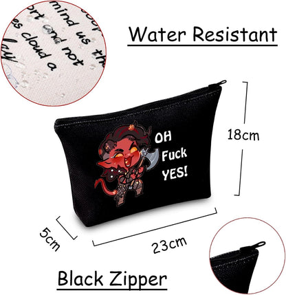 Oh F Yes Karlach Inspired Cosmetic Bag Funny RPG Gamer Gift BG3 Tiefling Makeup Bag (Oh F Yes Karlach Black)
