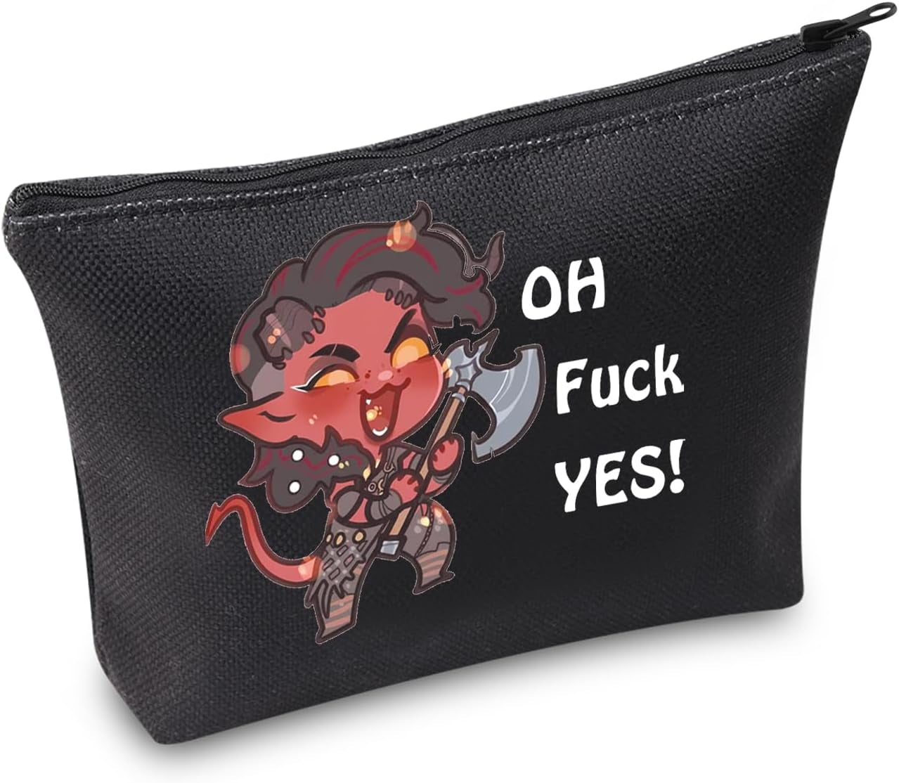 Oh F Yes Karlach Inspired Cosmetic Bag Funny RPG Gamer Gift BG3 Tiefling Makeup Bag (Oh F Yes Karlach Black)