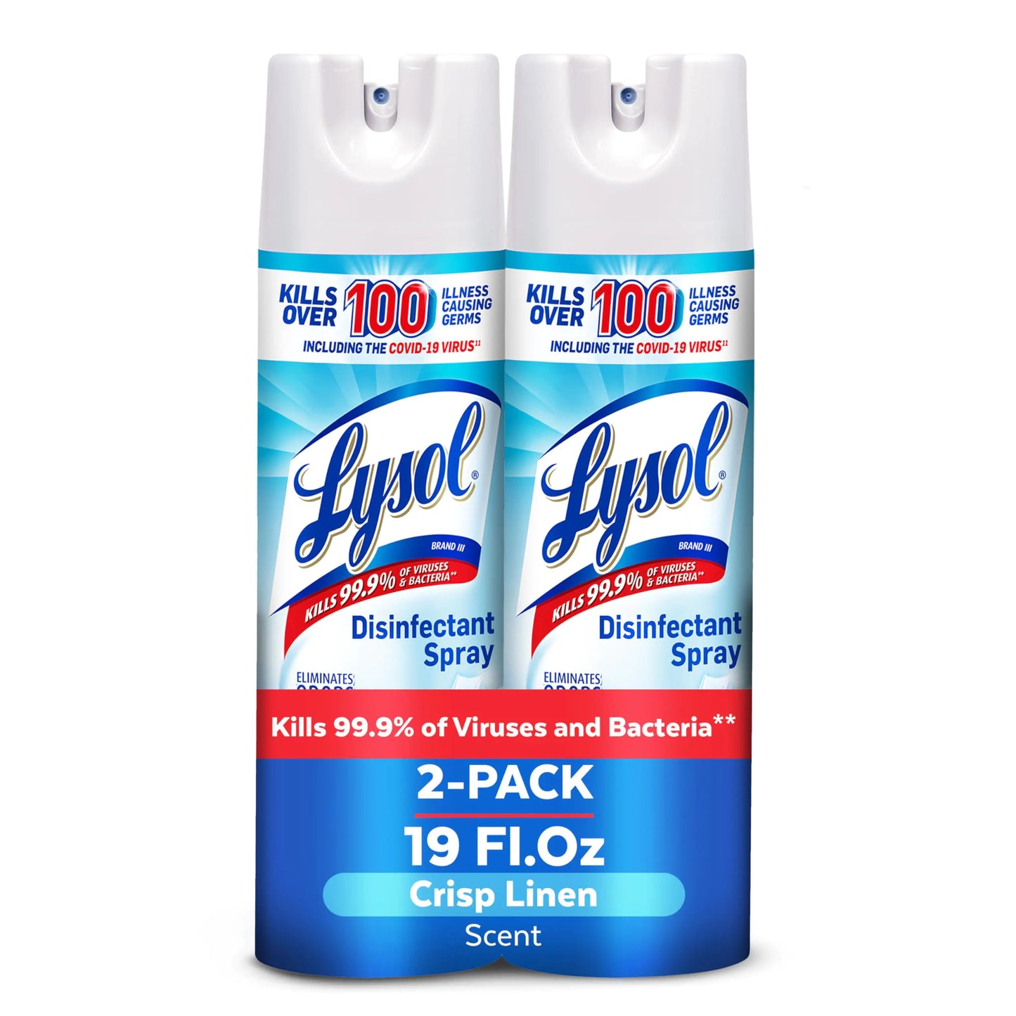 Lysol Disinfectant Spray Household Essential Cleaning Supplies Multi-Purpose Room Spray Antibacterial Sanitizer Spray Upholstery Deodorizer Home and Bathroom Crisp Linen19 Fl Oz (Pack of 2)